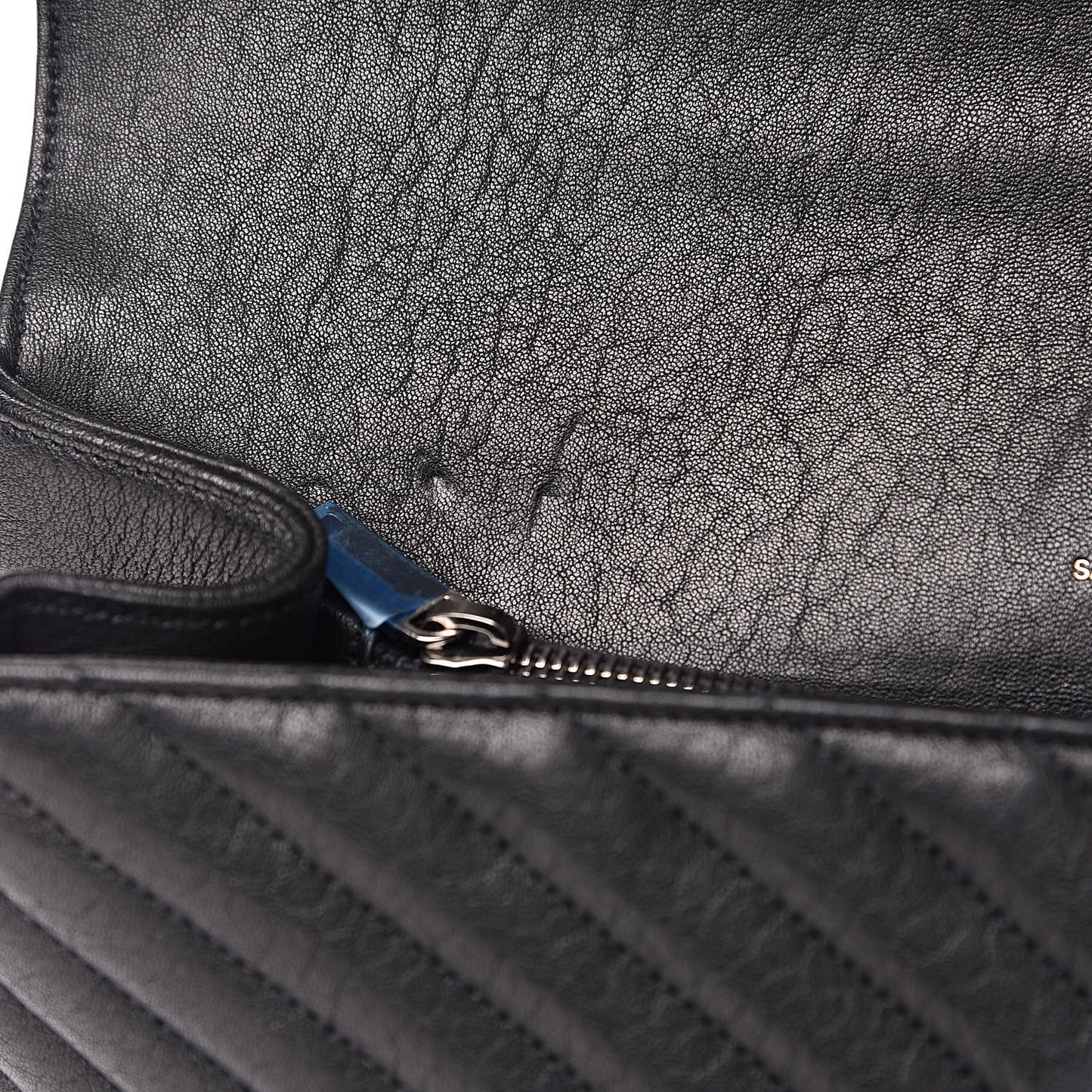 Sheepskin Matelasse Chevron Monogram Large College Satchel Black