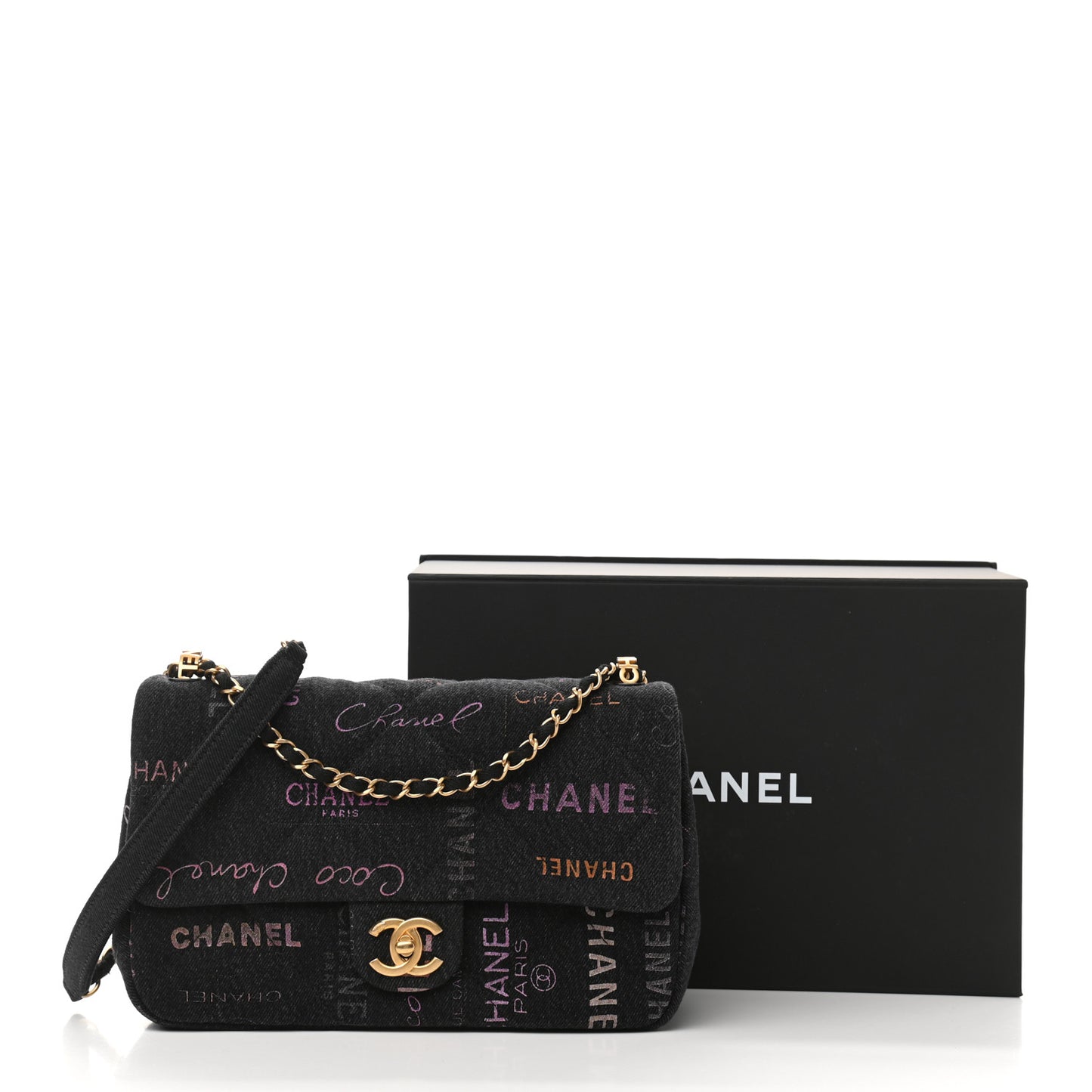 Denim Quilted Denim Mood Large Flap Black Multicolor