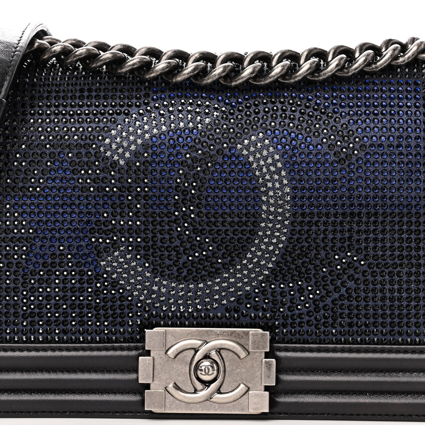 Iridescent Calfskin Quilted Strass Medium Paris Dallas Boy Flap Navy