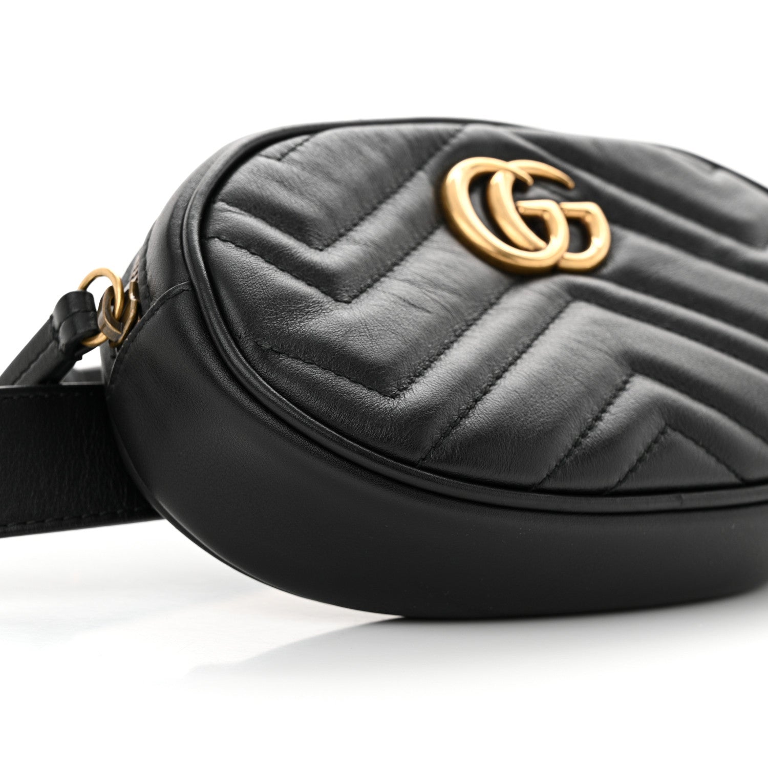 Gucci Calfskin Matelasse GG Marmont Belt Bag 85 34 Black 9 of 14