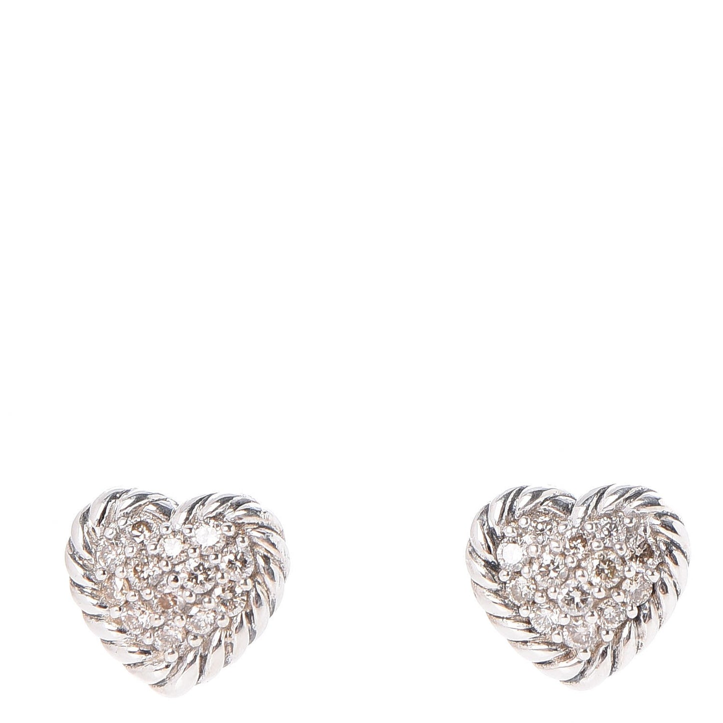 Sterling Silver Petite Pave Diamond Heart Earrings