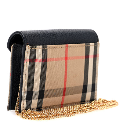 Burberry Grainy Calfskin Vintage Check Jade Card Case On Chain Black 4 of 10