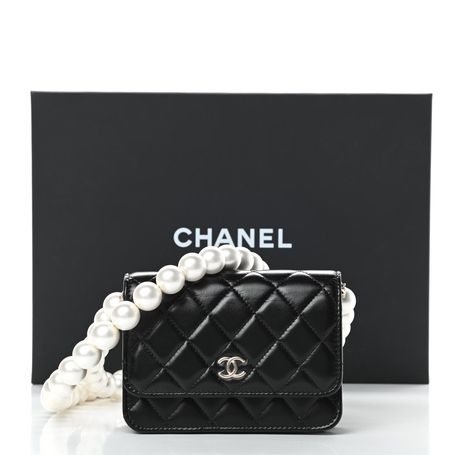 Chanel Calfskin Quilted Mini Maxi Pearls Wallet On Chain WOC Black 12 of 12