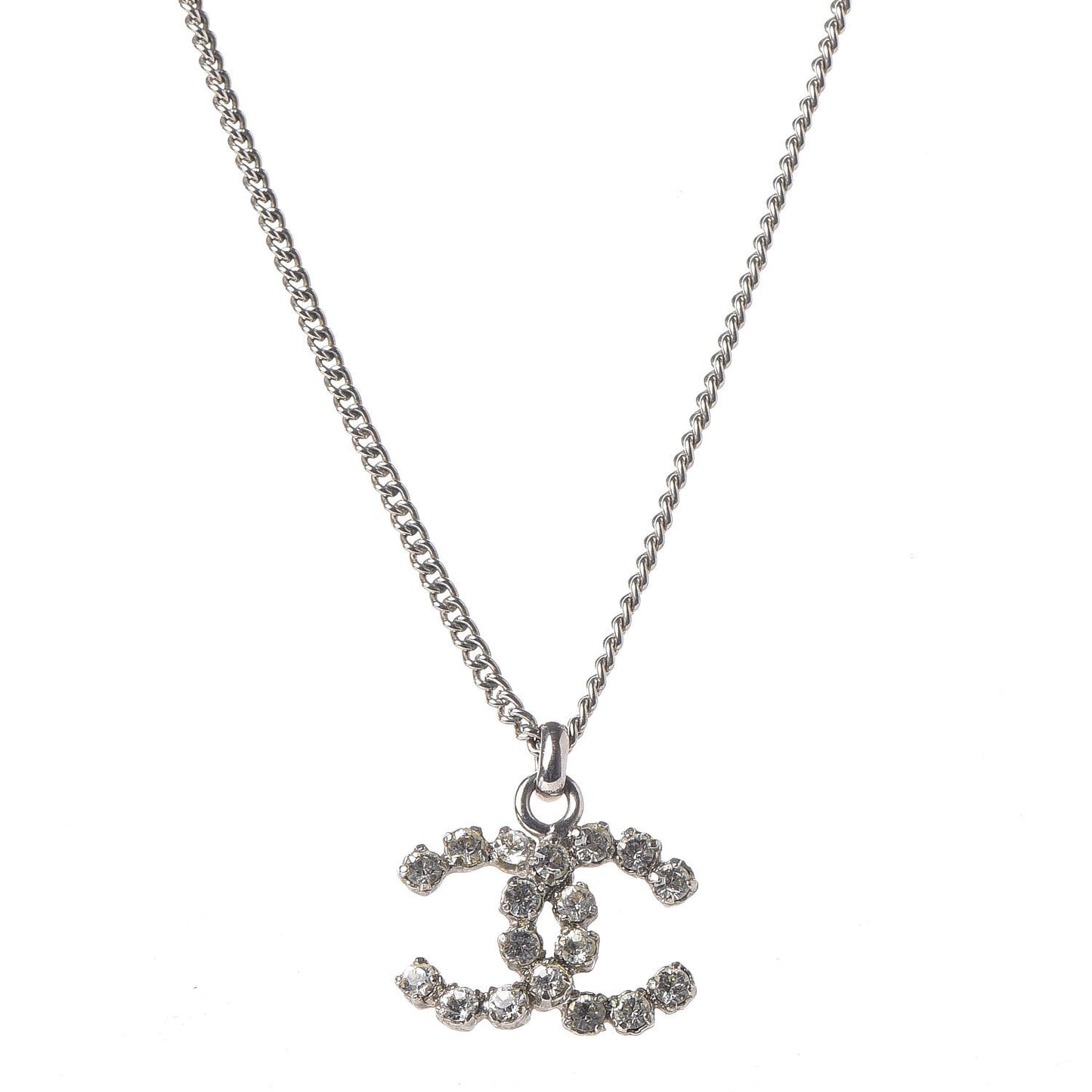 Crystal CC Pendant Necklace Silver