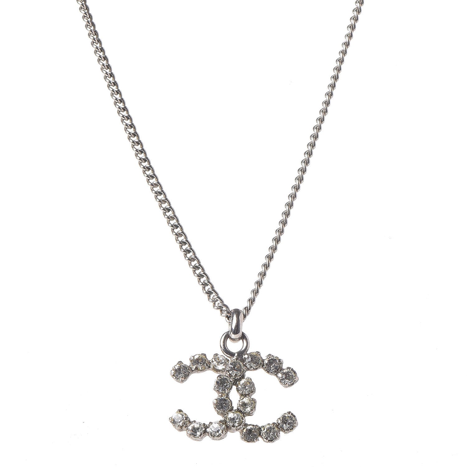 Chanel Crystal CC Pendant Necklace Silver 1 of 4
