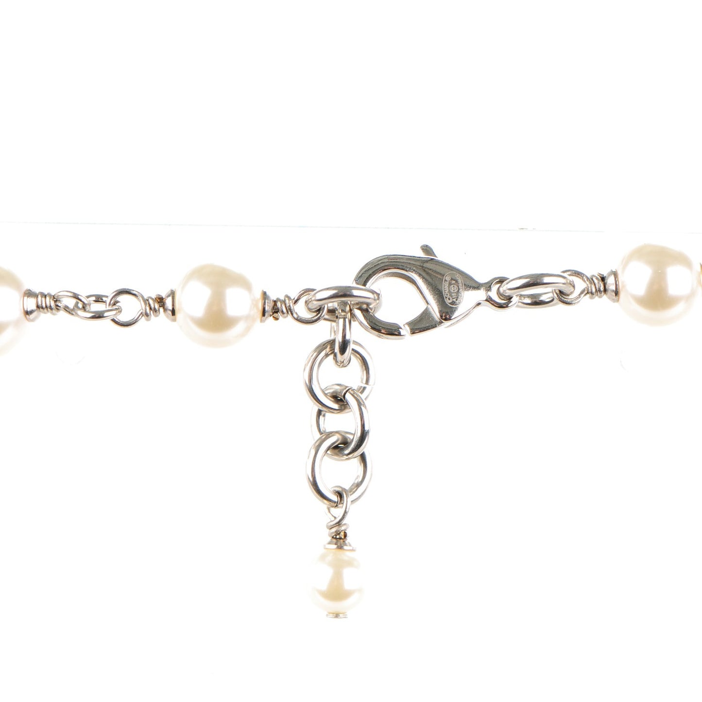 Crystal Pearl CC Long Necklace Silver
