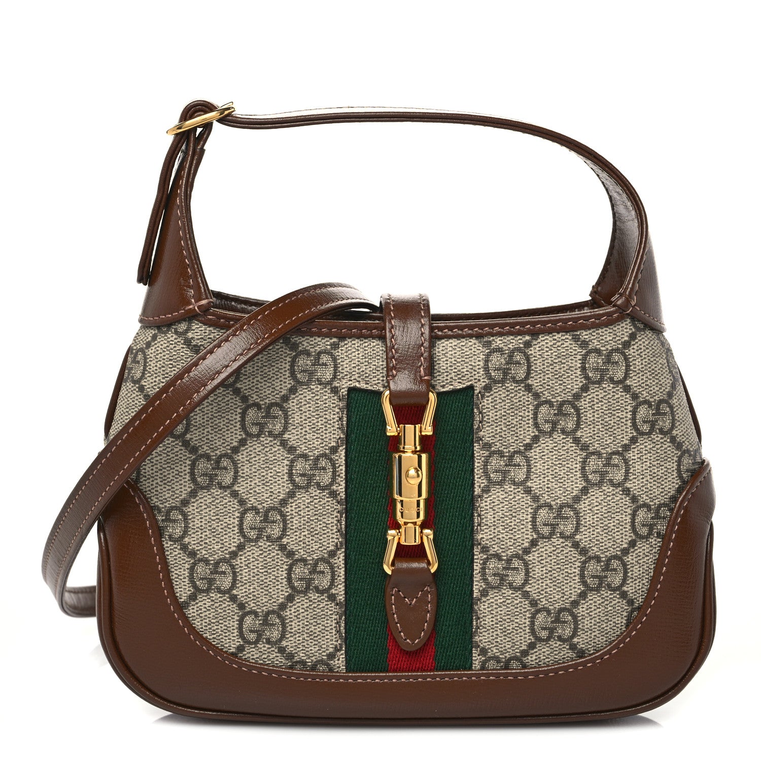 Gucci GG Supreme Monogram Azalea Calfskin Web Mini Jackie 1961 Hobo Beige Ebony Brown Sugar 1 of 8