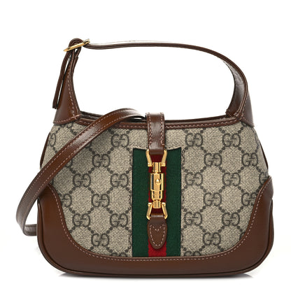 Gucci GG Supreme Monogram Azalea Calfskin Web Mini Jackie 1961 Hobo Beige Ebony Brown Sugar 1 of 8