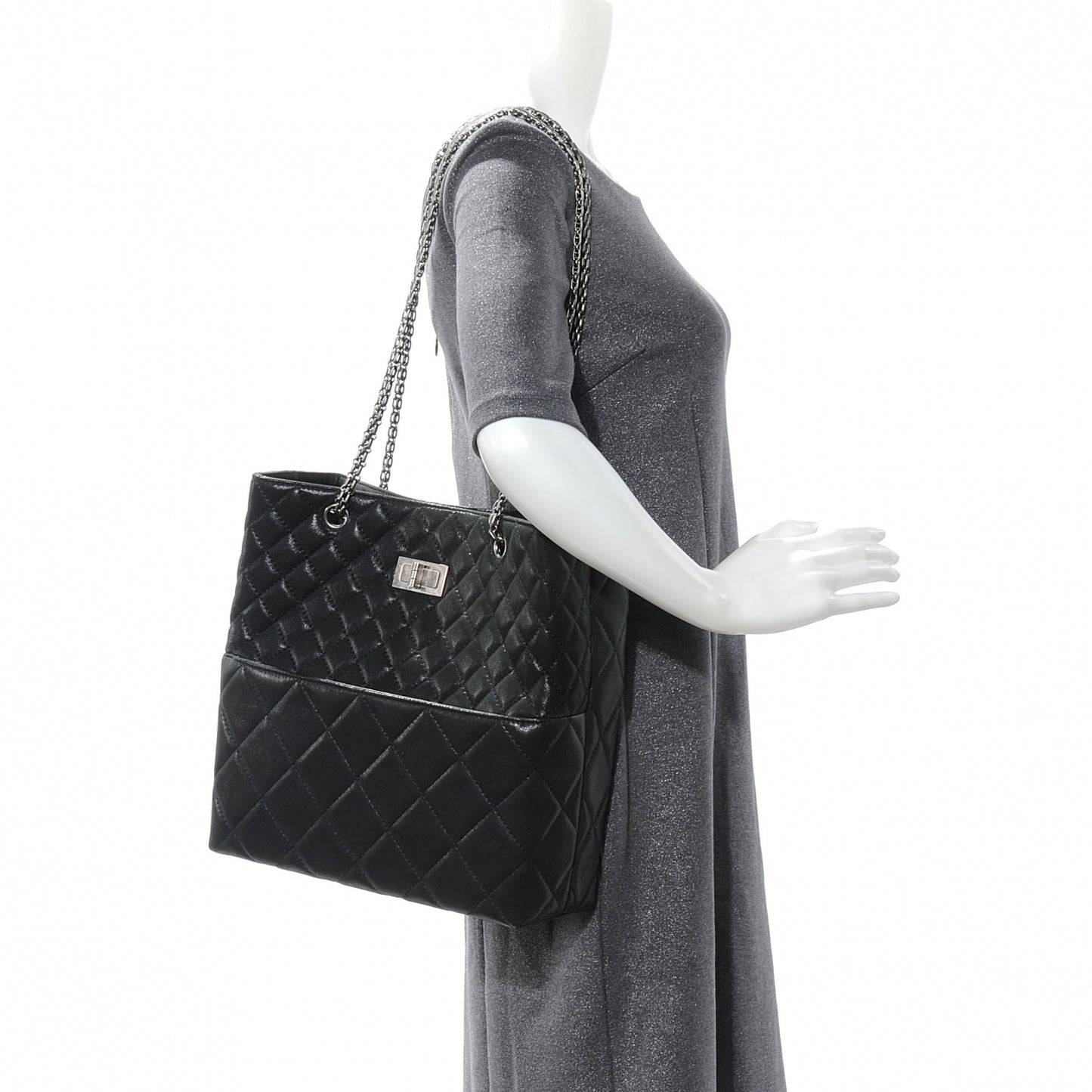 Iridescent Calfskin Reissue 2.55 Tote Black