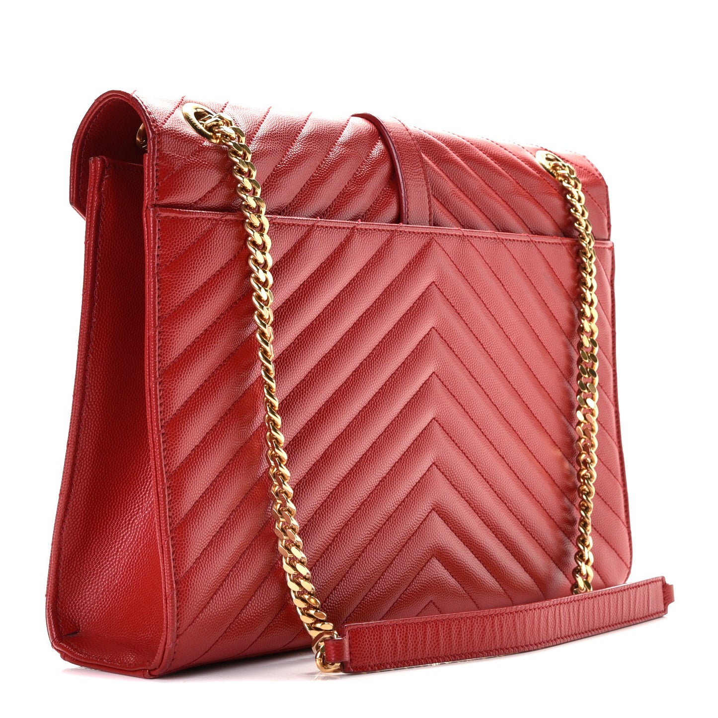 Grain De Poudre Matelasse Chevron Large Monogram Satchel Lipstick Red