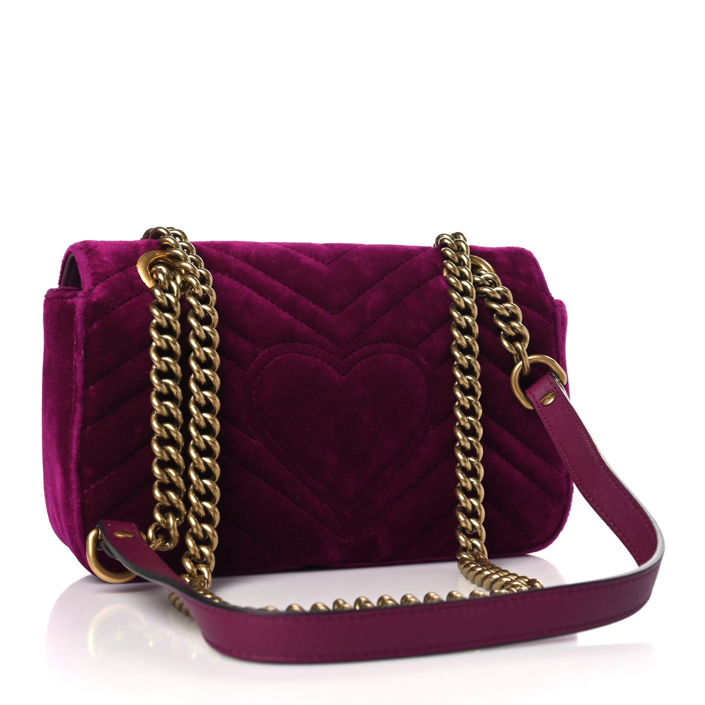 Velvet Matelasse Mini GG Marmont Shoulder Bag Fuchsia Violet Cyclamen
