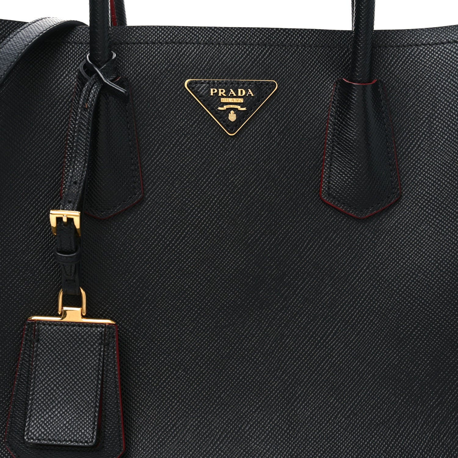 Prada Saffiano Cuir Large Double Bag Black Fuoco 7 of 9