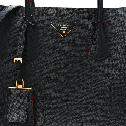 Prada Saffiano Cuir Large Double Bag Black Fuoco 7 of 9