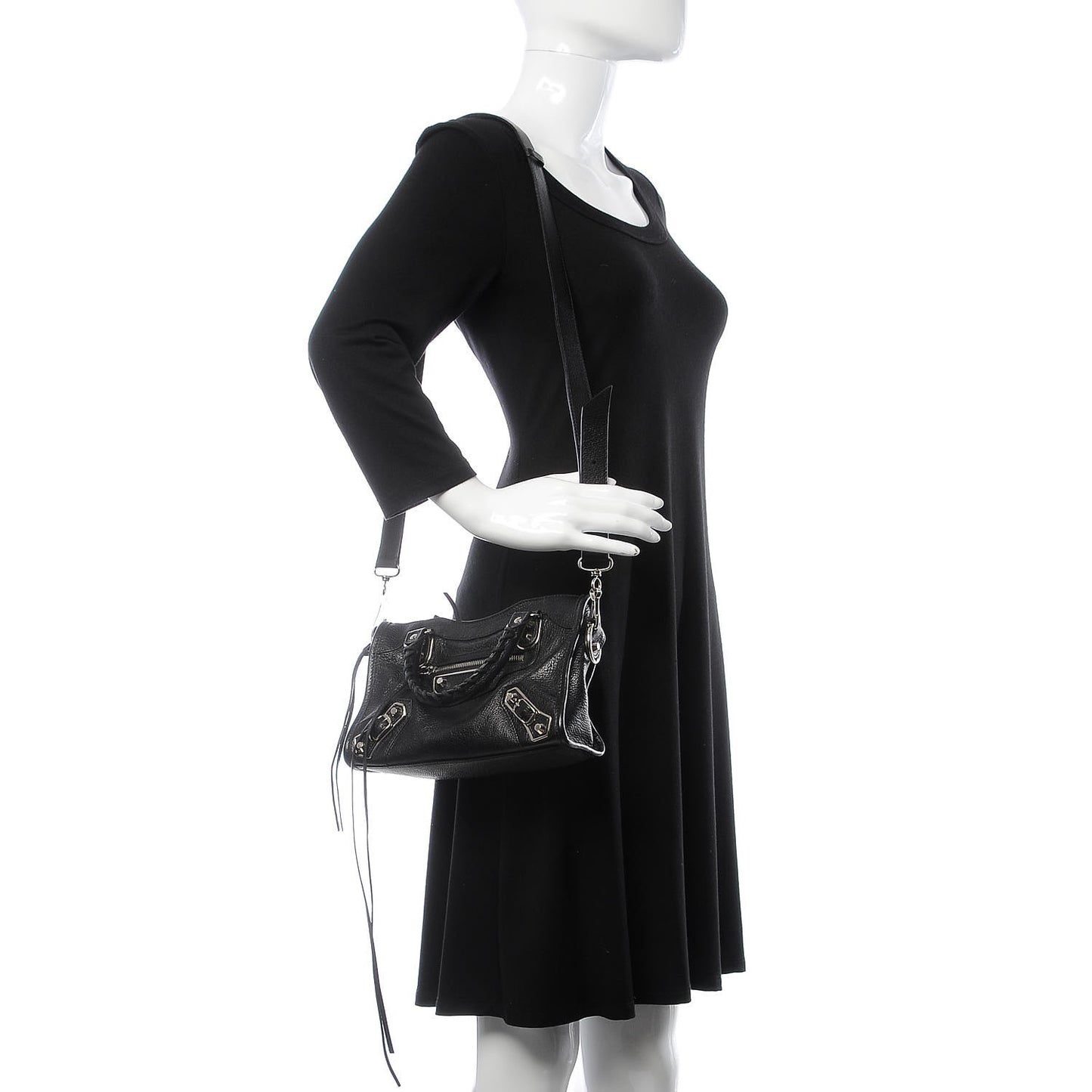 Chevre Silver Metallic Edge Hardware Mini City Black