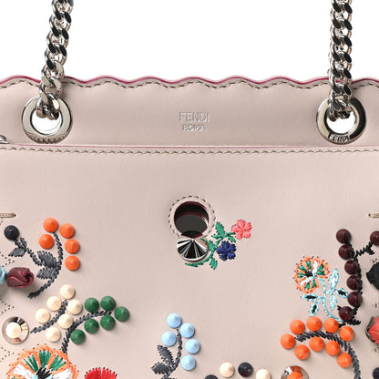 Fendi Vitello Baltico Nappa Flowerland Studded Small Dotcom Click Chain Satchel Grey Powder Multicolor 8 of 10