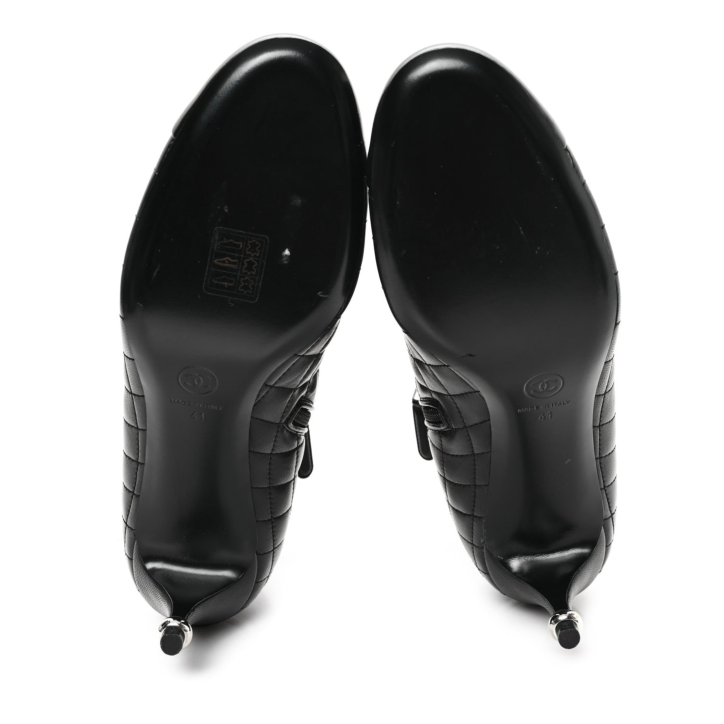 Lambskin Quilted Cap Toe CC Booties 41 Black