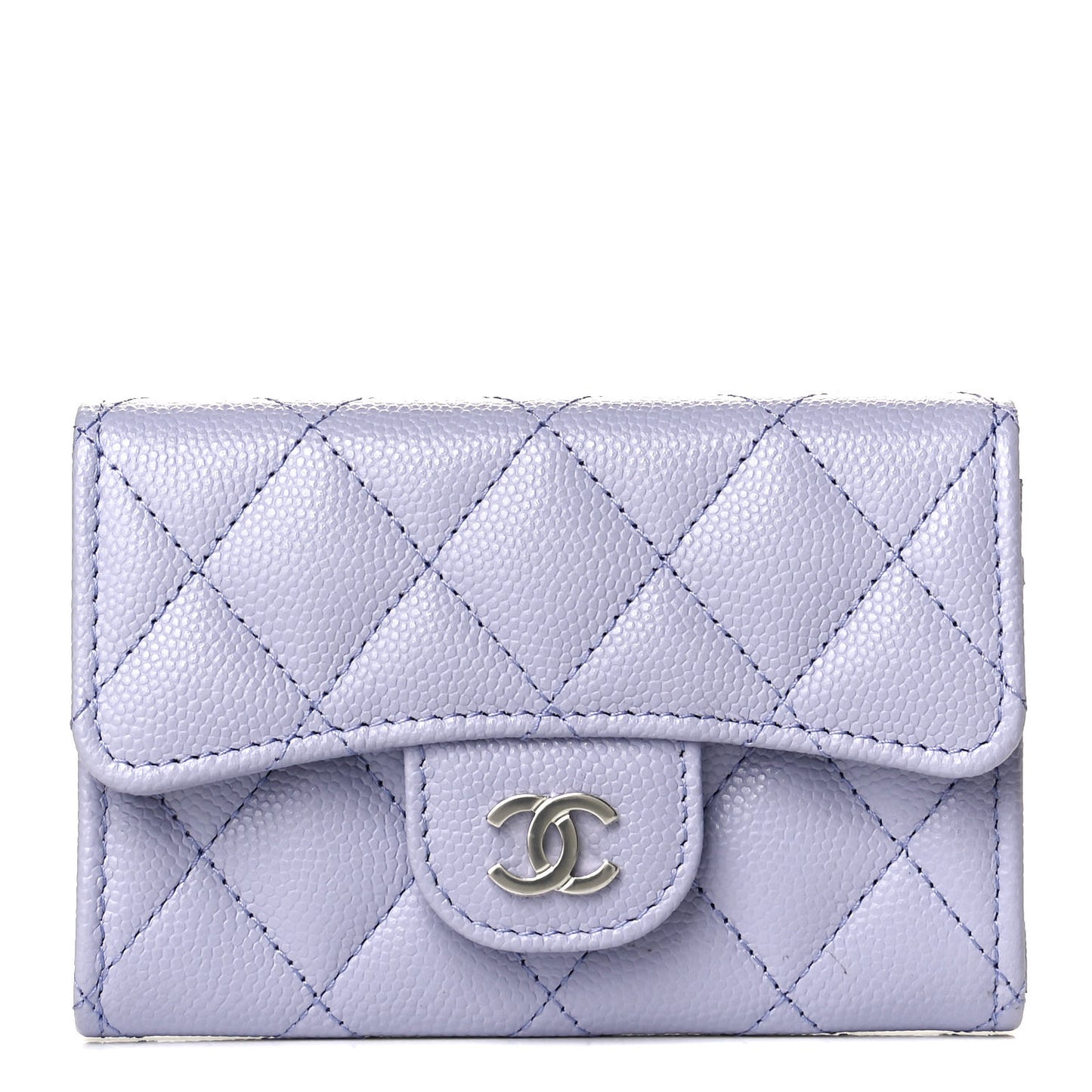 Caviar Quilted Flap Card Holder Wallet Light Purple