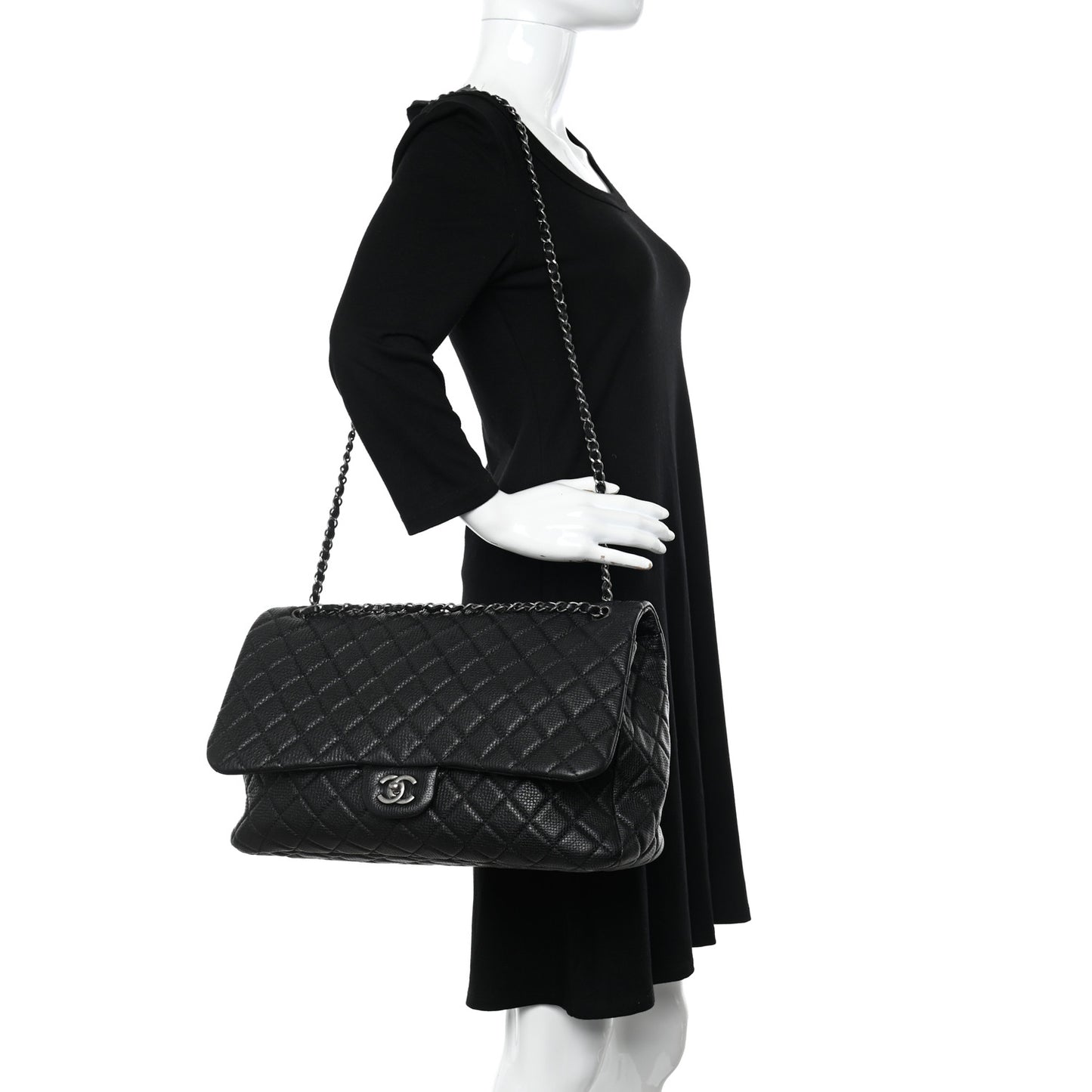 Calfskin Quilted Small XXL Travel Flap Bag Black