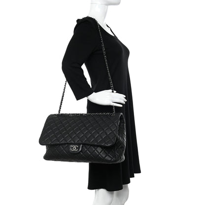 Chanel Calfskin Quilted Small XXL Travel Flap Bag Black 2 of 9