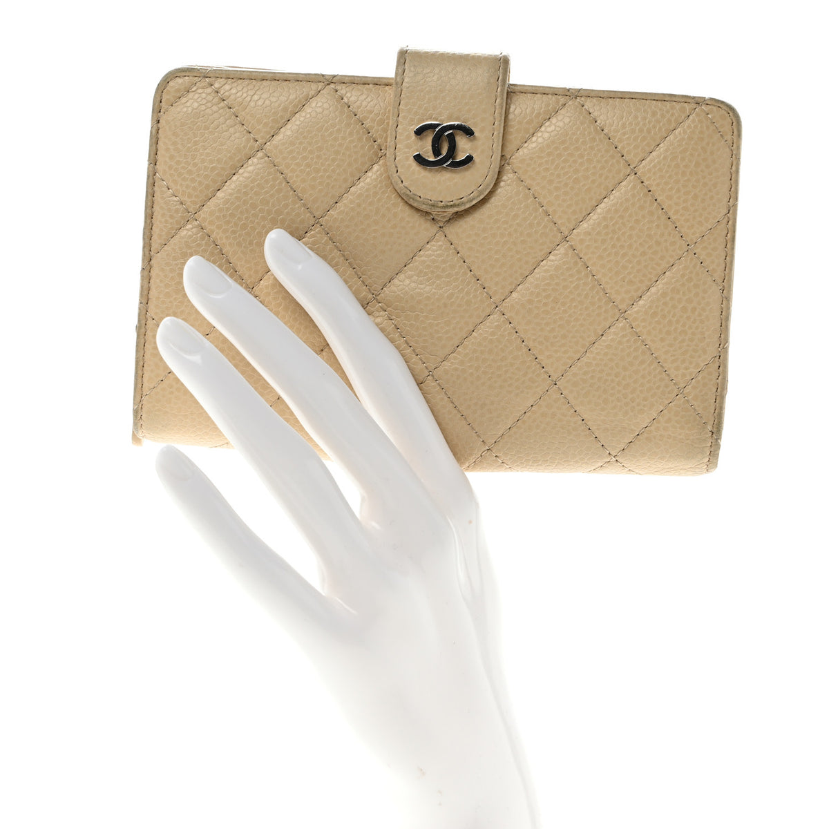 Chanel Caviar Quilted CC French Wallet Light Beige 2 of 10