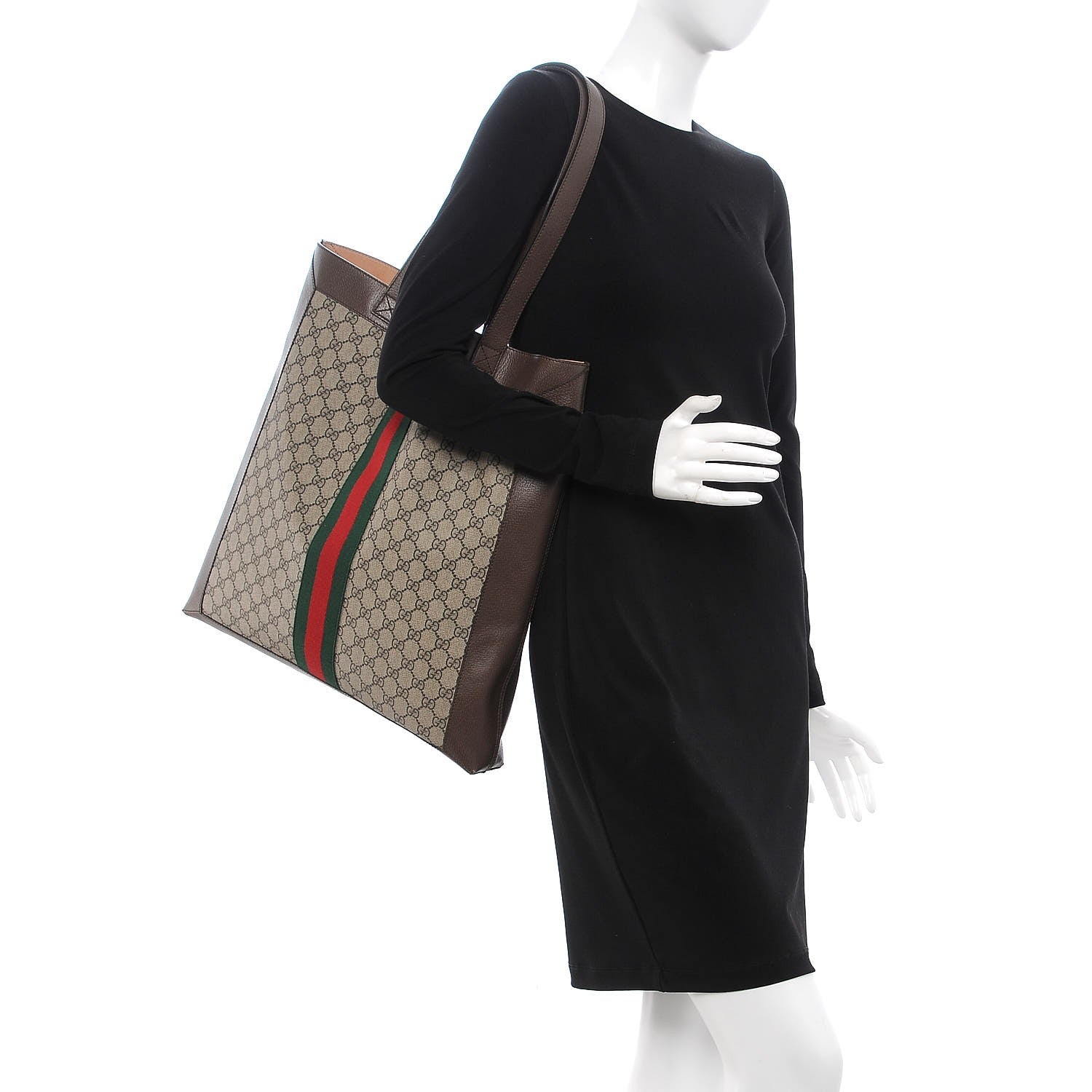 Gucci GG Supreme Monogram Web Large Ophidia Vertical Shopping Tote Brown 2 of 11