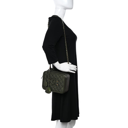 Chanel Iridescent Caviar Quilted Medium CC Filigree Vanity Case Green 2 of 10