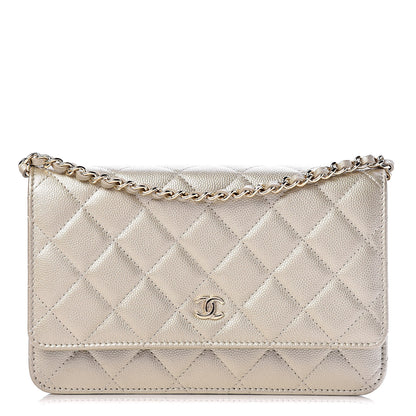 Chanel Pearly Caviar Quilted Wallet On Chain WOC Light Gold 1 of 12