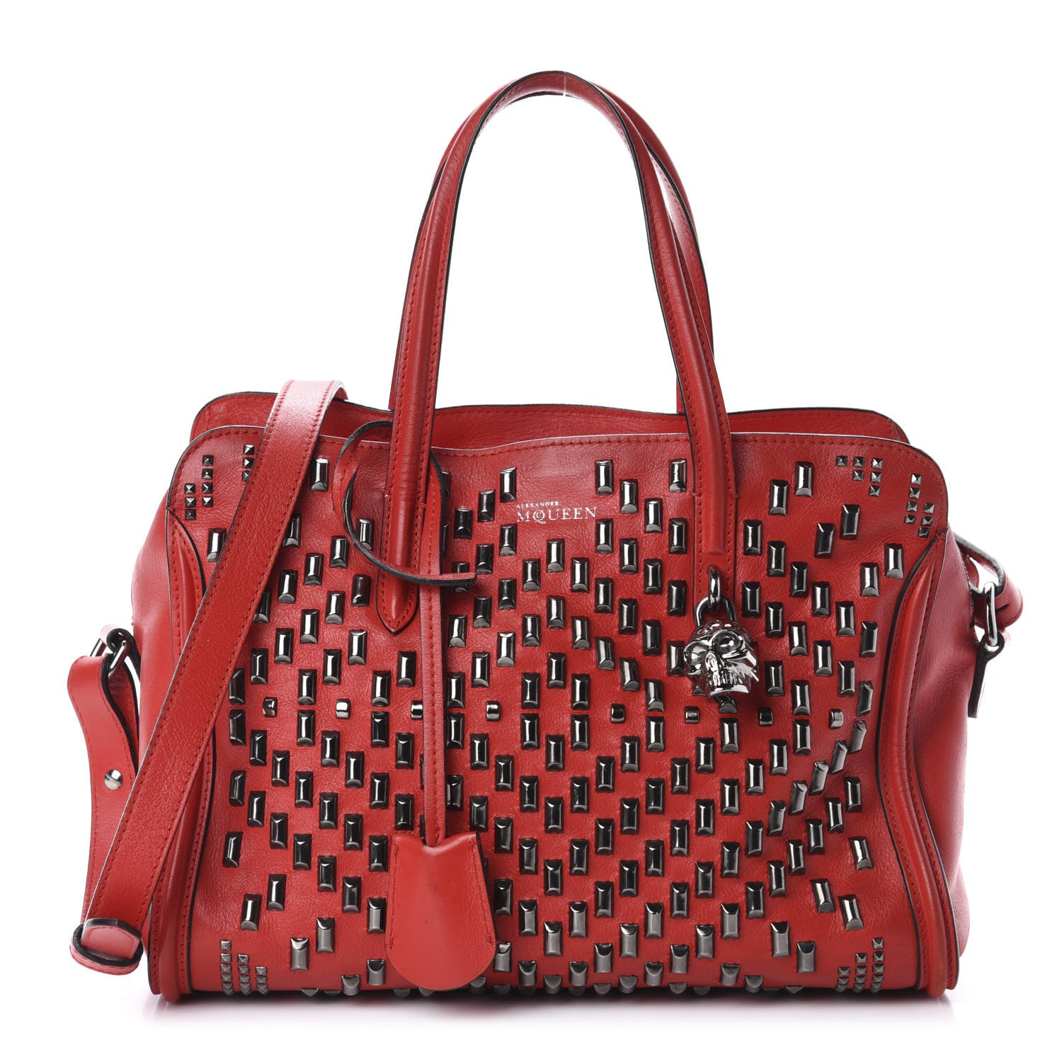 Alexander McQueen Calfskin Small Studded Padlock Zip Around Tote Red 1 of 11