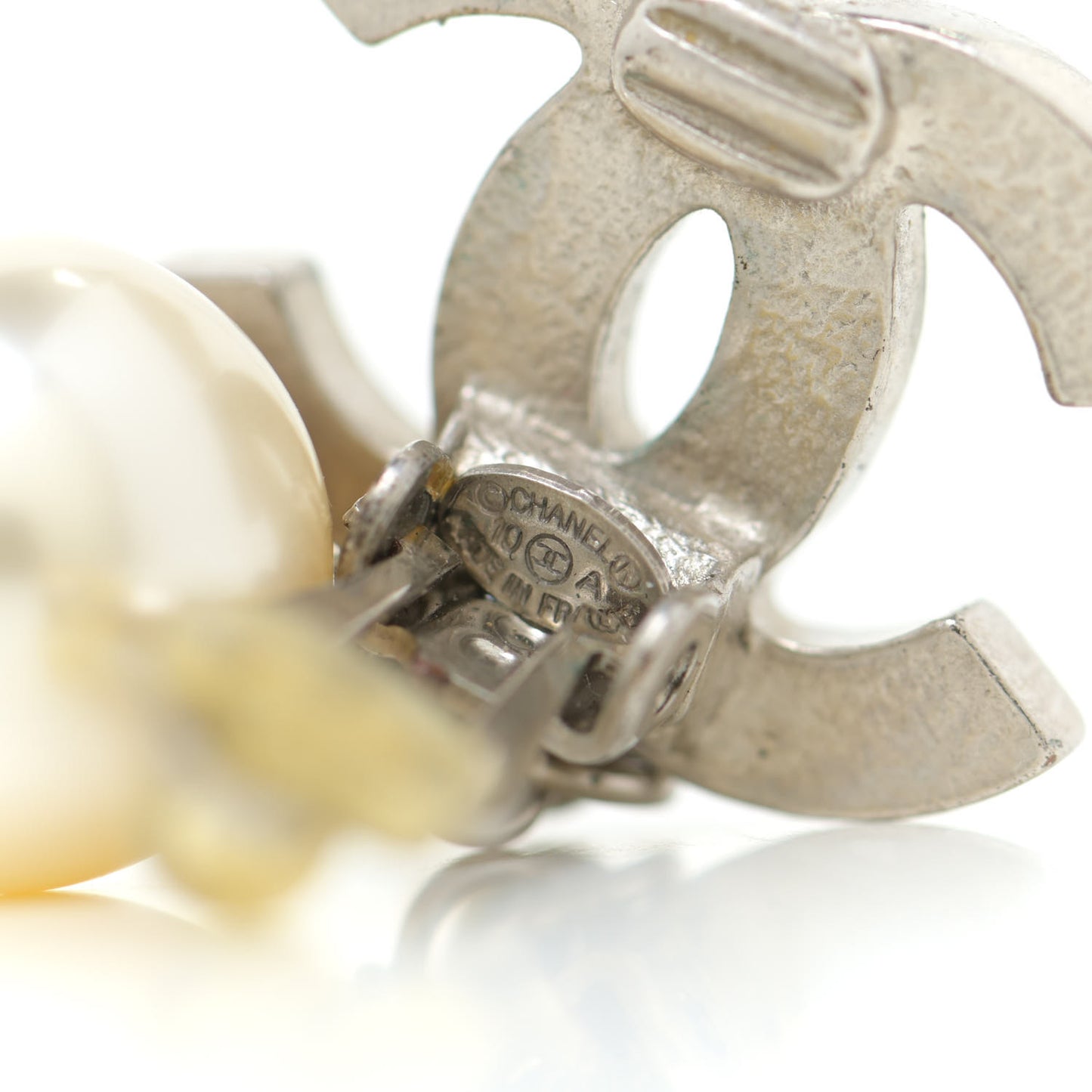 Pearl CC Drop Clip On Earrings Silver