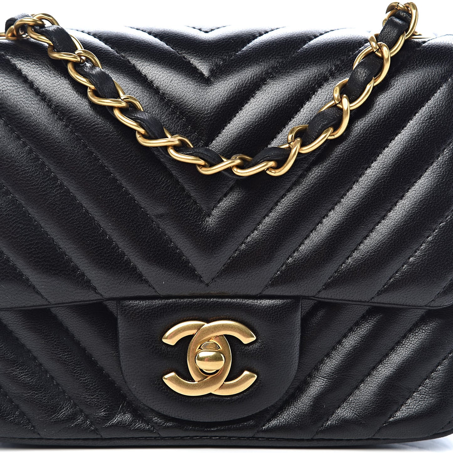 Lambskin Chevron Quilted Mini Square Flap Black