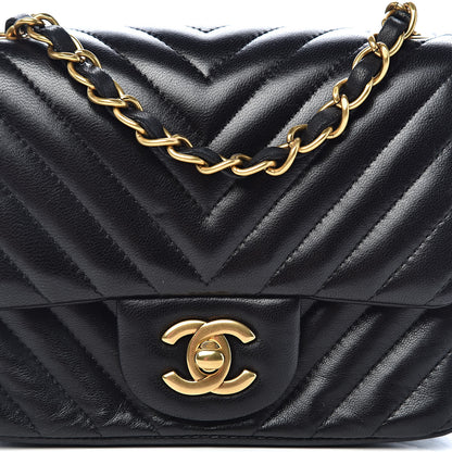 Chanel Lambskin Chevron Quilted Mini Square Flap Black 13 of 13