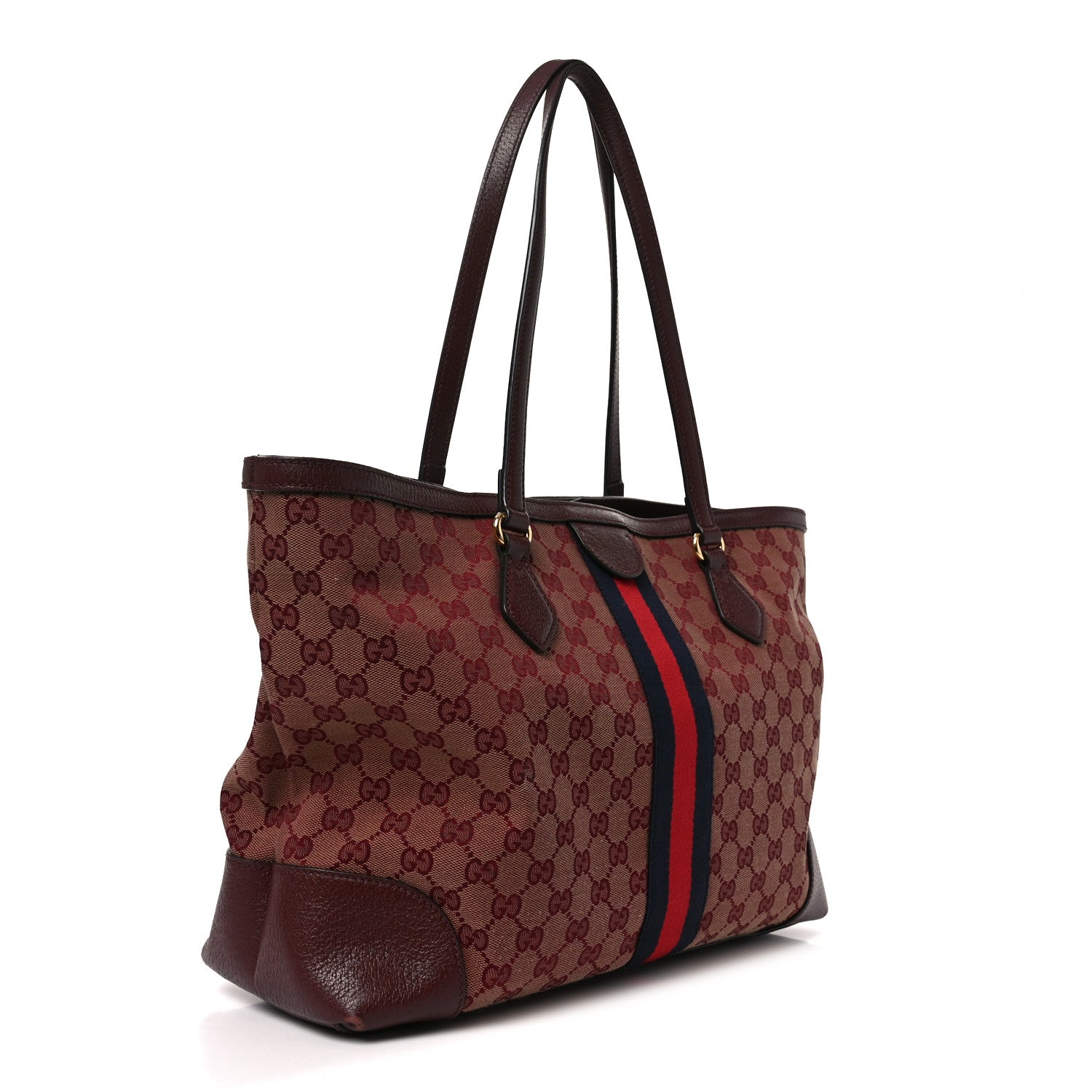 Gucci Monogram Textured Dollar Calfskin Web Medium Ophidia Shopping Tote Sahara Rubino Chardonnay 3 of 11
