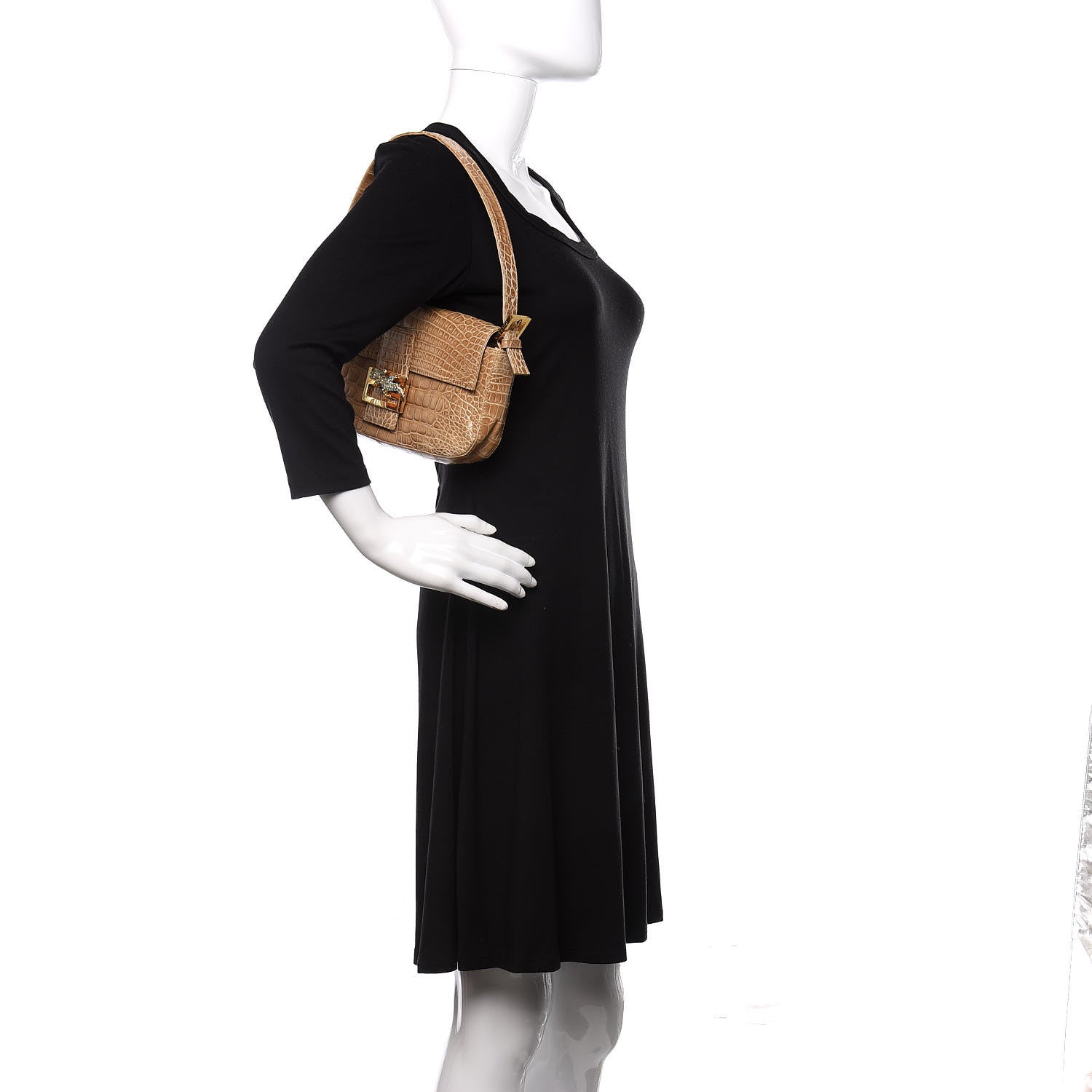 Fendi Fabric Crocodile Crystal Lizard Baguette 2 of 11