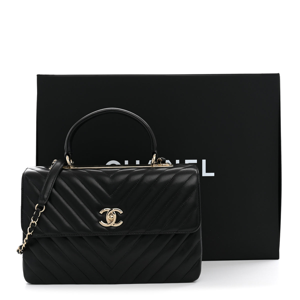 Chanel Lambskin Chevron Quilted Medium Trendy CC Dual Handle Flap Bag Black 13 of 13