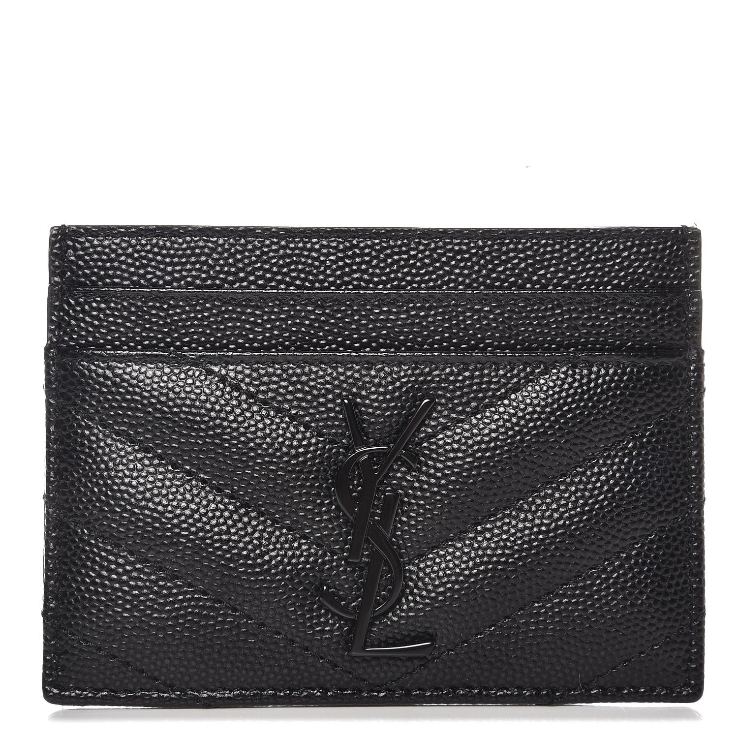 Saint Laurent Grain De Poudre Matelasse Chevron Monogram Credit Card Case Black 1 of 8