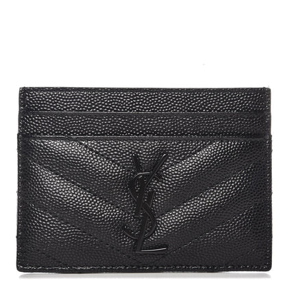 Saint Laurent Grain De Poudre Matelasse Chevron Monogram Credit Card Case Black 1 of 8