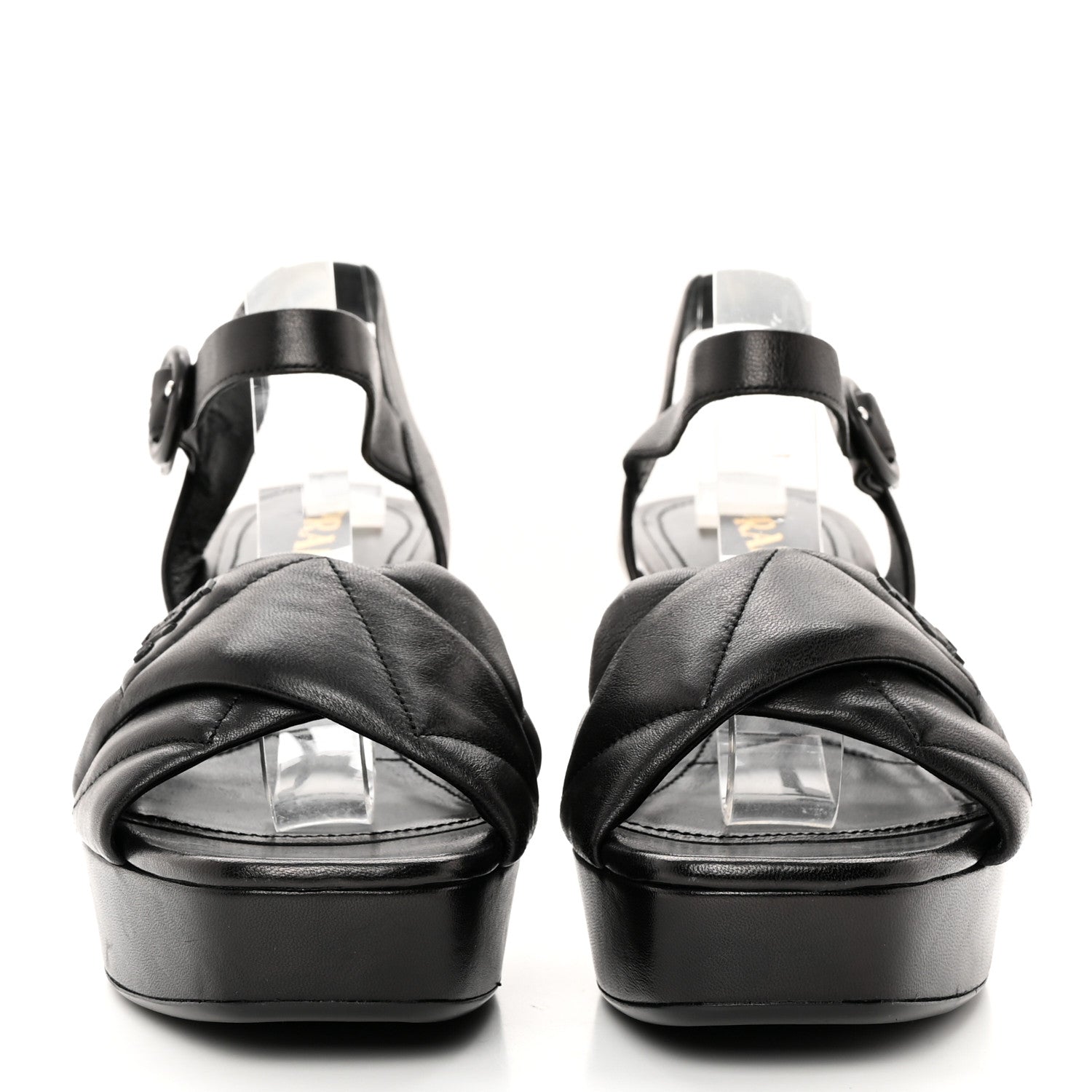 Prada Nappa Logo Quilted Crisscross Platform 20/65mm Sandals 40 Black 2 of 12
