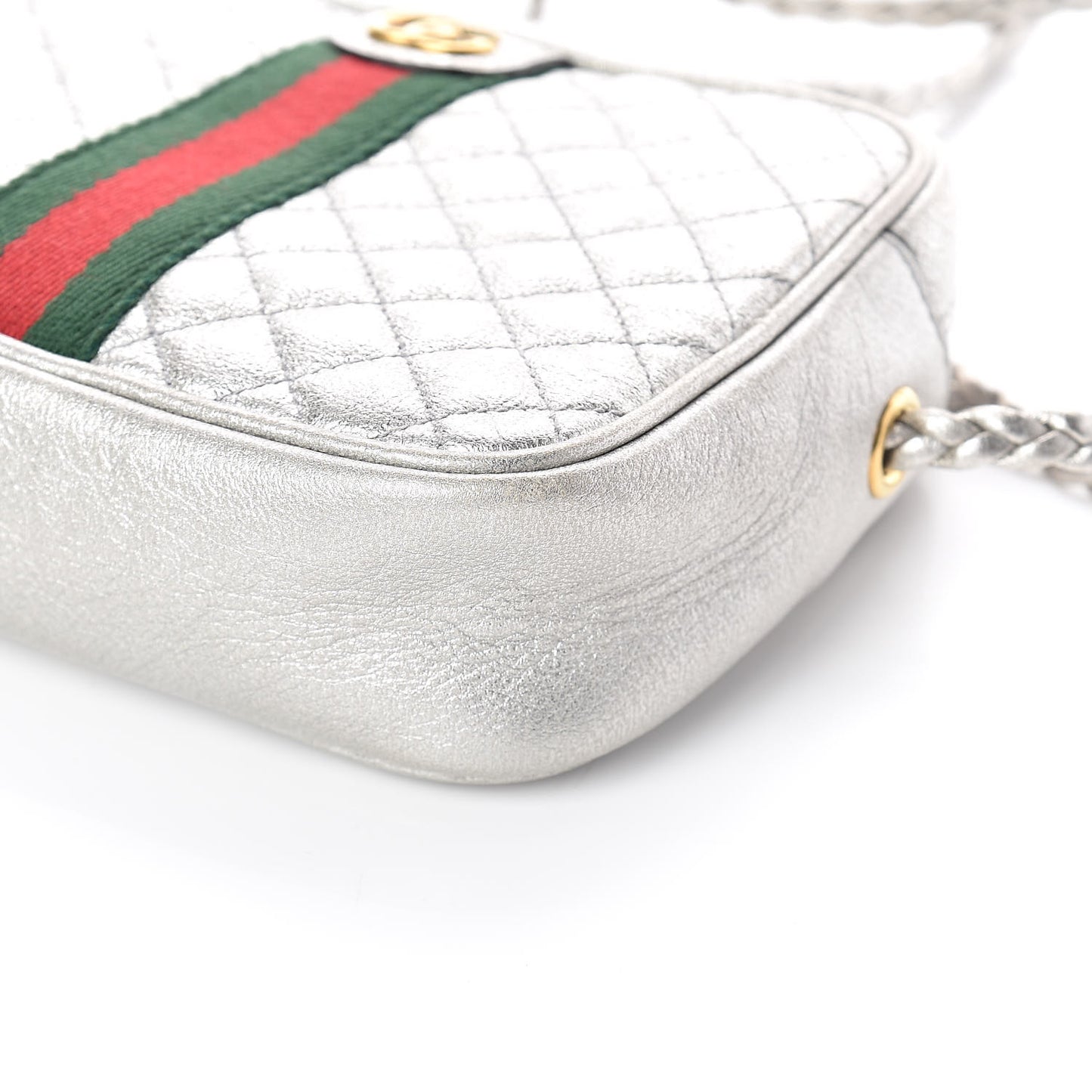 Laminated Nappa Web Trapuntata Mini GG Shoulder Bag Argento