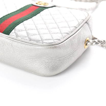 Gucci Laminated Nappa Web Trapuntata Mini GG Shoulder Bag Argento 9 of 9