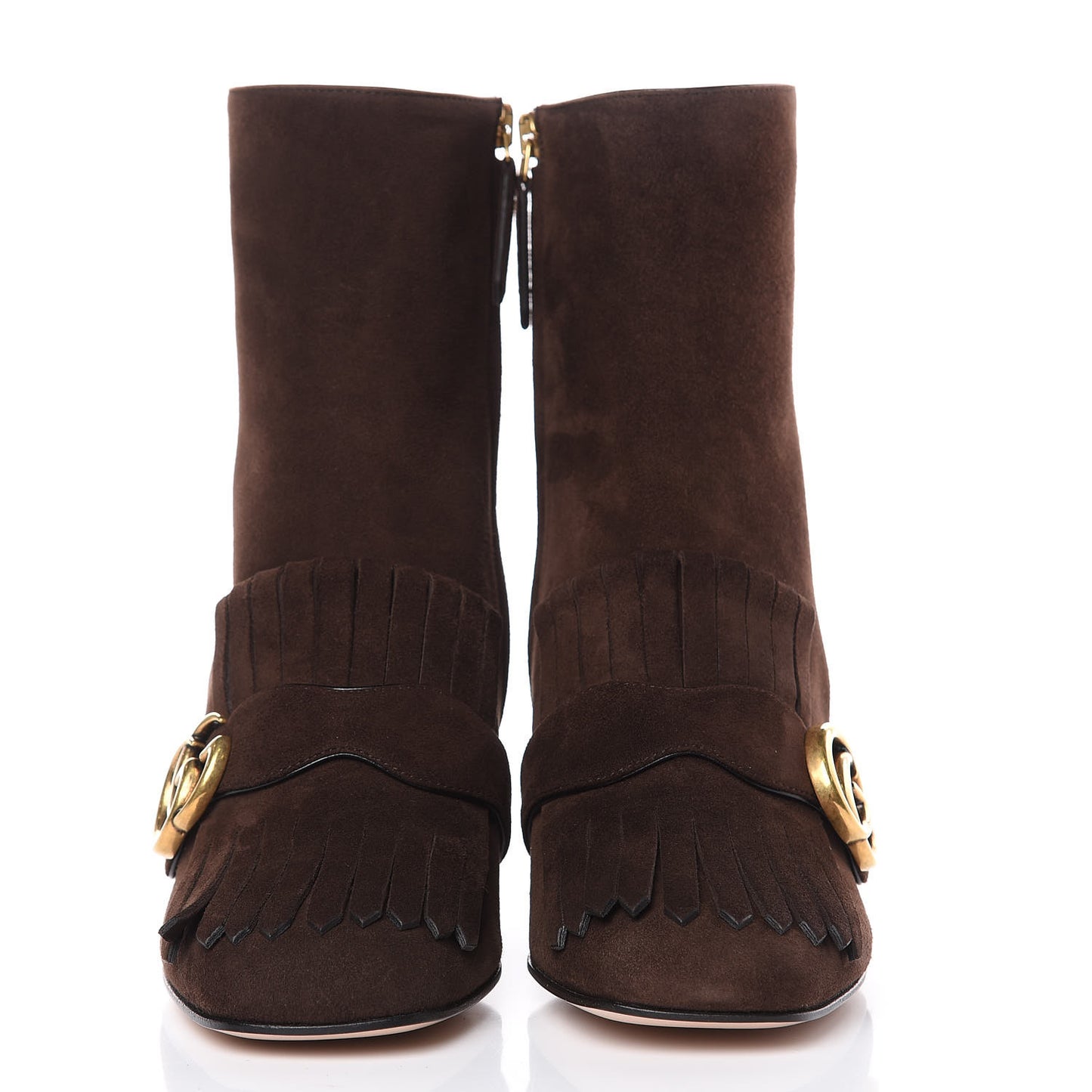 Kid Scamosciato GG Marmont Fringe 75mm Ankle Boots 38 Cocoa