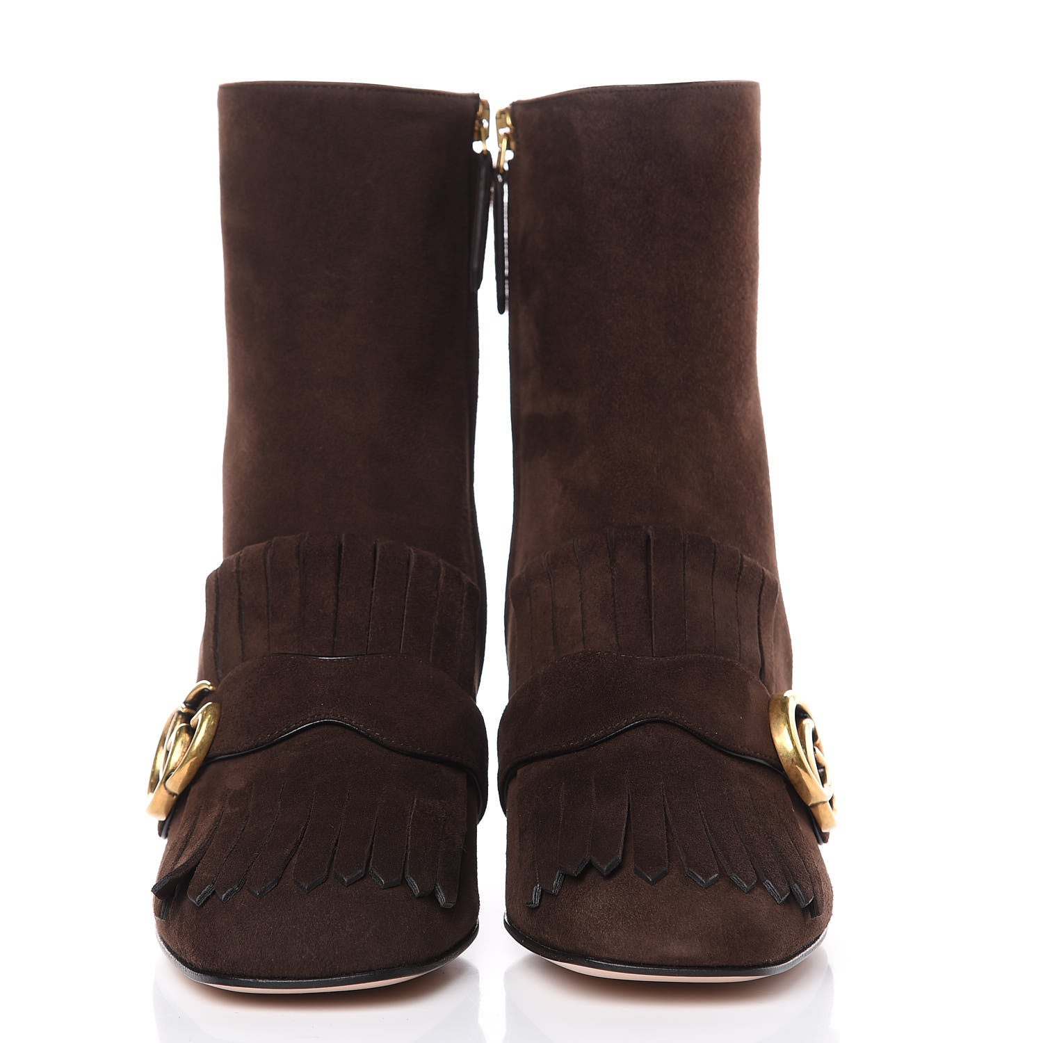 Gucci Kid Scamosciato GG Marmont Fringe 75mm Ankle Boots 38 Cocoa 2 of 9