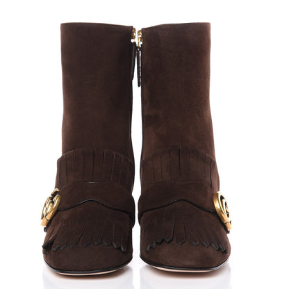 Gucci Kid Scamosciato GG Marmont Fringe 75mm Ankle Boots 38 Cocoa 2 of 9