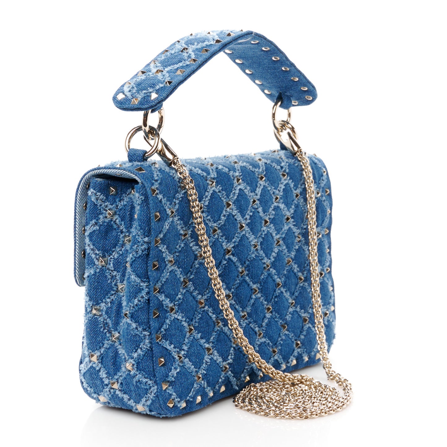 Denim Medium Rockstud Spike Shoulder Bag Denim