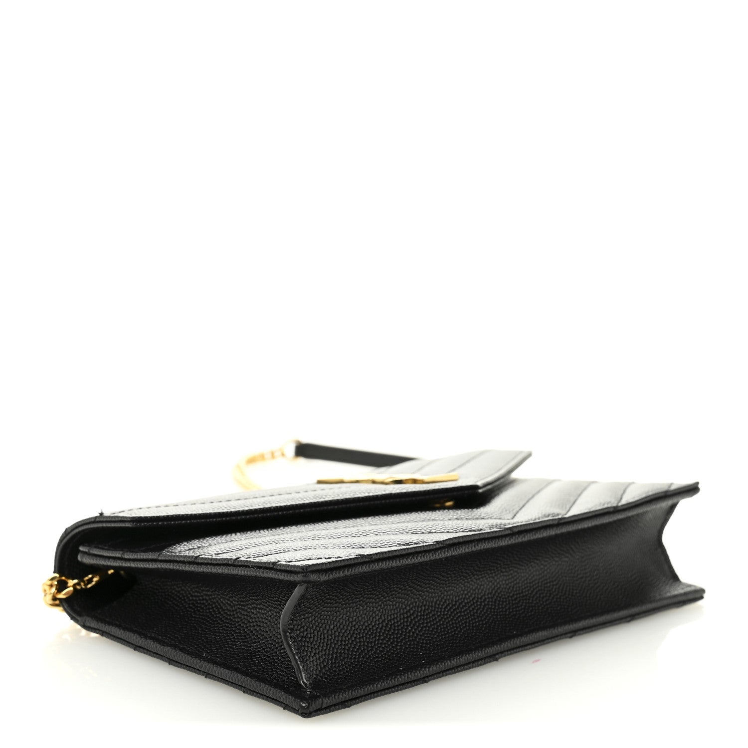 Saint Laurent Grain De Poudre Matelasse Chevron Monogram Envelope Chain Wallet Black 4 of 11