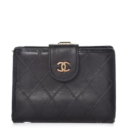 Chanel Lambskin Diamond Stitched Compact French Wallet Black 1 of 10