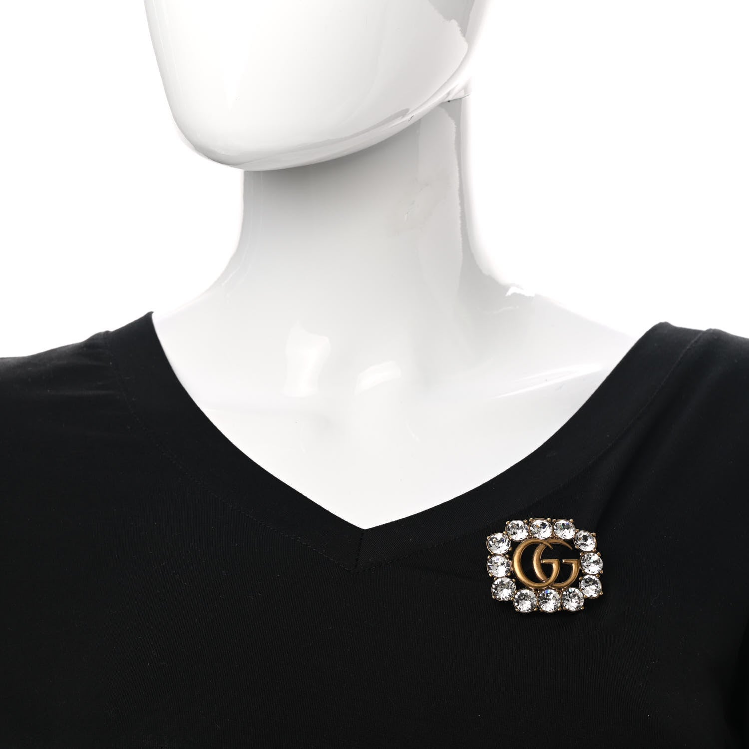Gucci Metal Crystal Double G Brooch Aged Gold 2 of 6