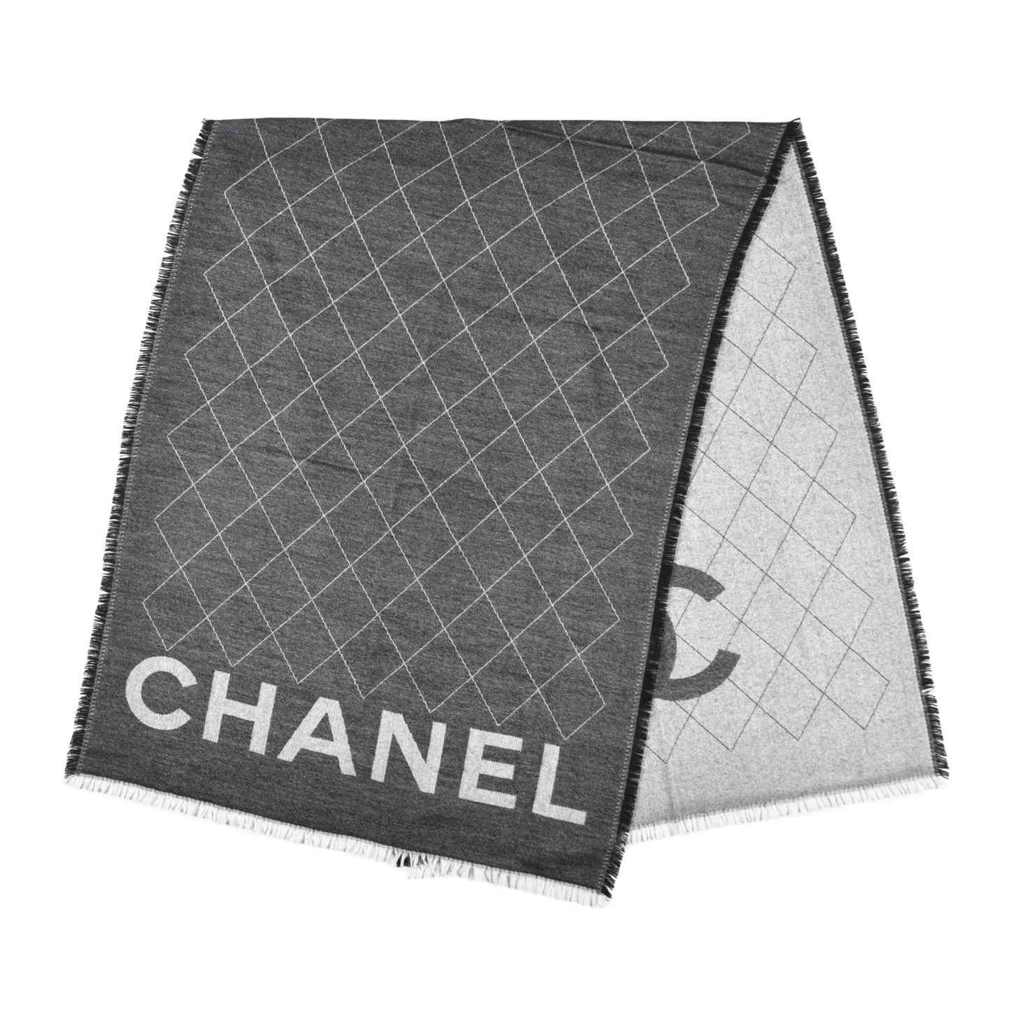 Cashmere Silk Quilted CC Logo Stole Black White