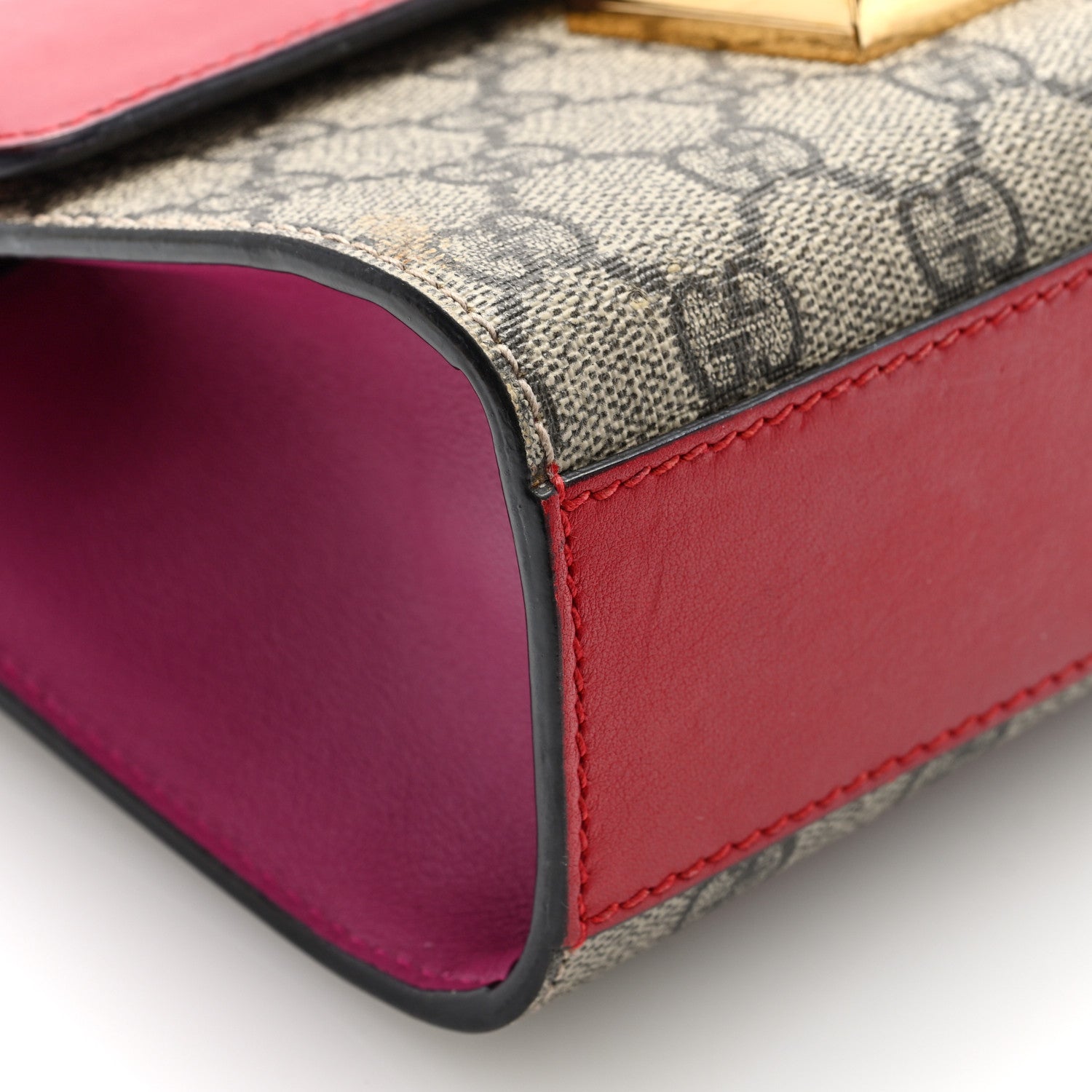 Gucci GG Supreme Monogram Calfskin Small Padlock Shoulder Bag Beige Hibiscus Red New Rosette 9 of 10