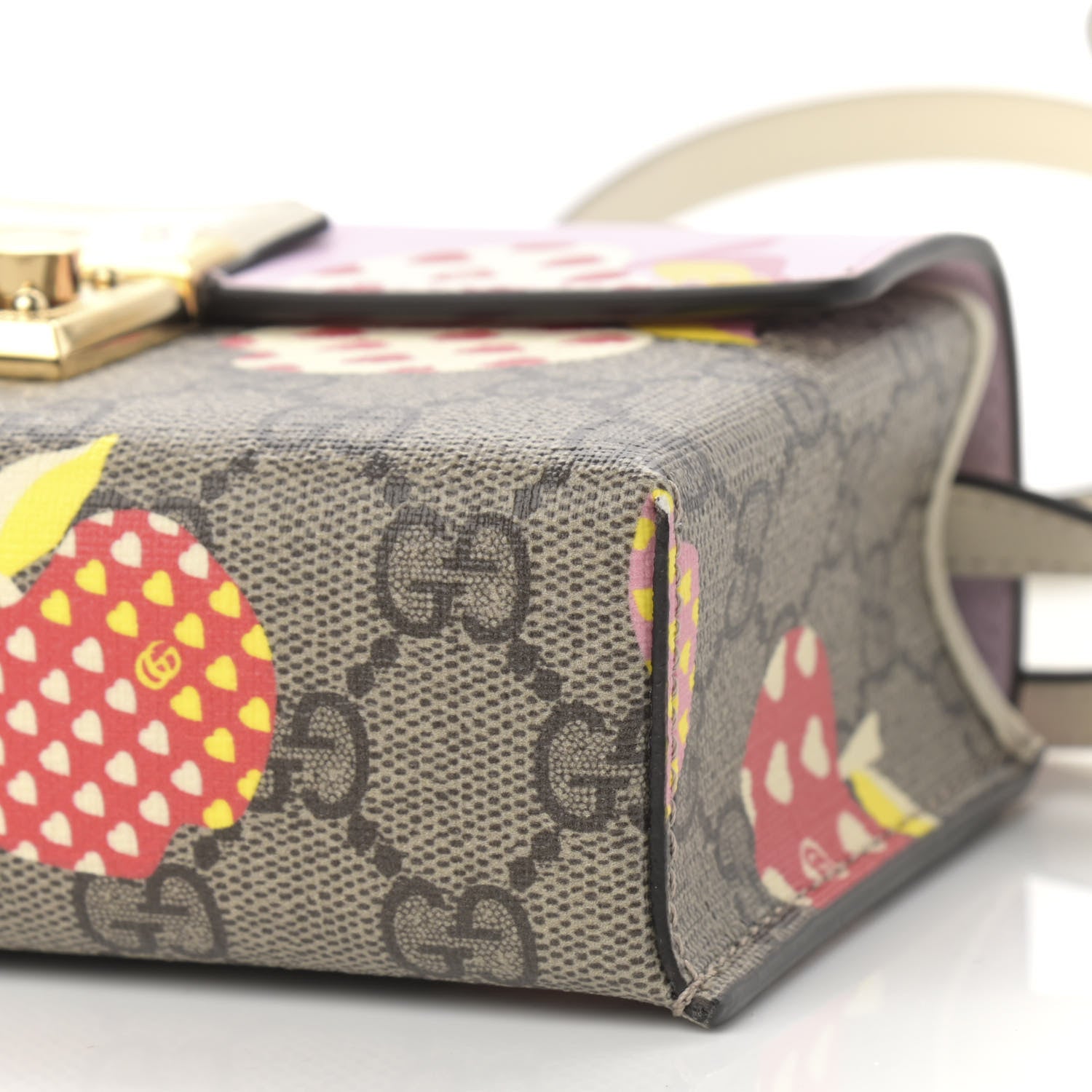 Gucci GG Supreme Monogram Les Pommes Mini Padlock Top Handle Shoulder Bag Beige Ebony Multicolor Cotton Candy Pink 10 of 12