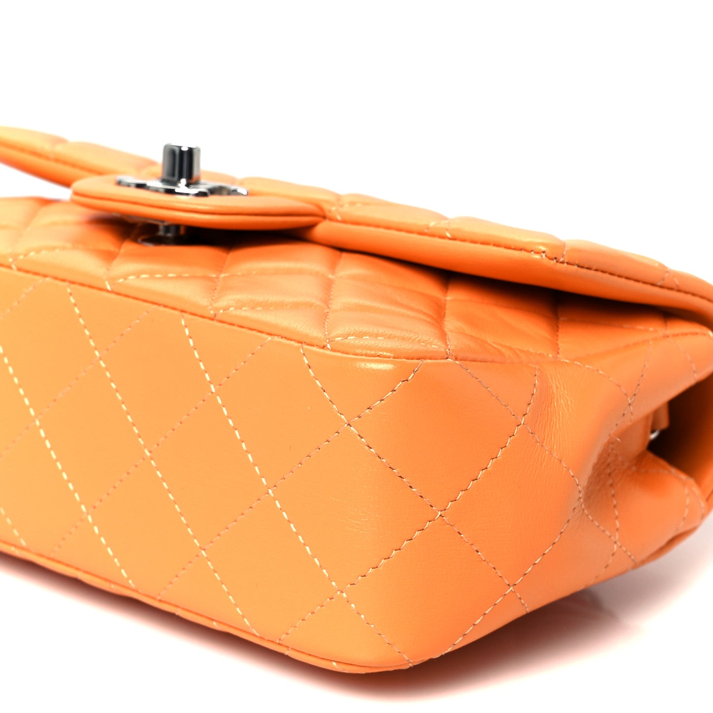 Lambskin Quilted Mini Rectangular Flap Orange